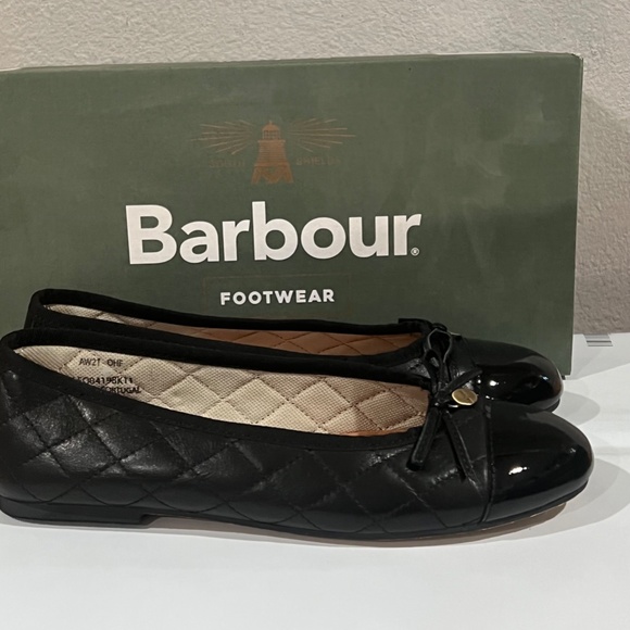 Barbour Shoes - NEW Barbour Bella Cap Toe Flats BALLET QUILTED Black SLIP ON SHOES NIB COMFORT